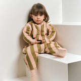 Sleeping jumpsuit with sleeves and socks - Khaki & Rose Stripes - TOG 2.5