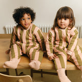 Sleeping jumpsuit with sleeves and socks - Khaki & Rose Stripes - TOG 2.5