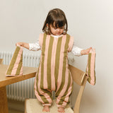 Sleeping jumpsuit with sleeves and socks - Khaki & Rose Stripes - TOG 2.5