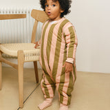 Sleeping jumpsuit with sleeves and socks - Khaki & Rose Stripes - TOG 2.5
