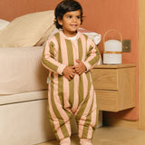 Sleeping jumpsuit with sleeves and socks - Khaki & Rose Stripes - TOG 2.5