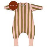Sleeping jumpsuit with sleeves and socks - Khaki & Rose Stripes - TOG 2.5