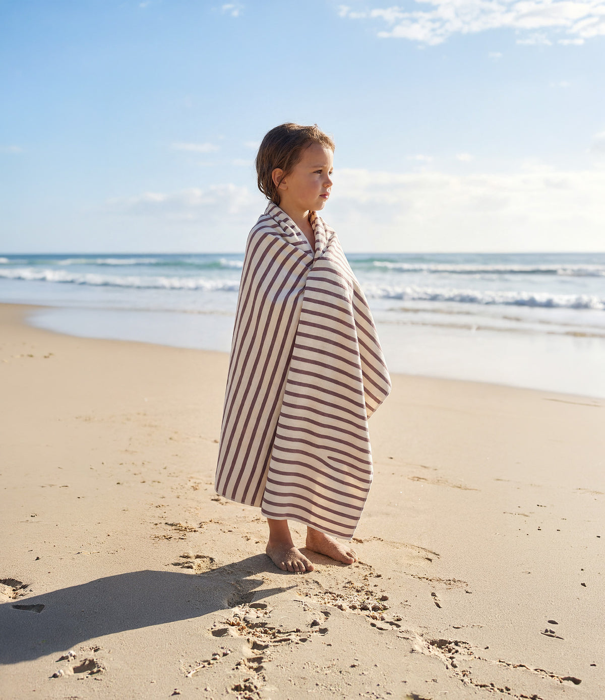Set Poncho de Bain & Serviette Cream & Brown Stripes
