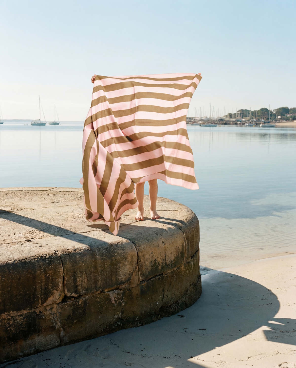 Set Poncho de Bain & Serviette Khaki & Rose Stripes