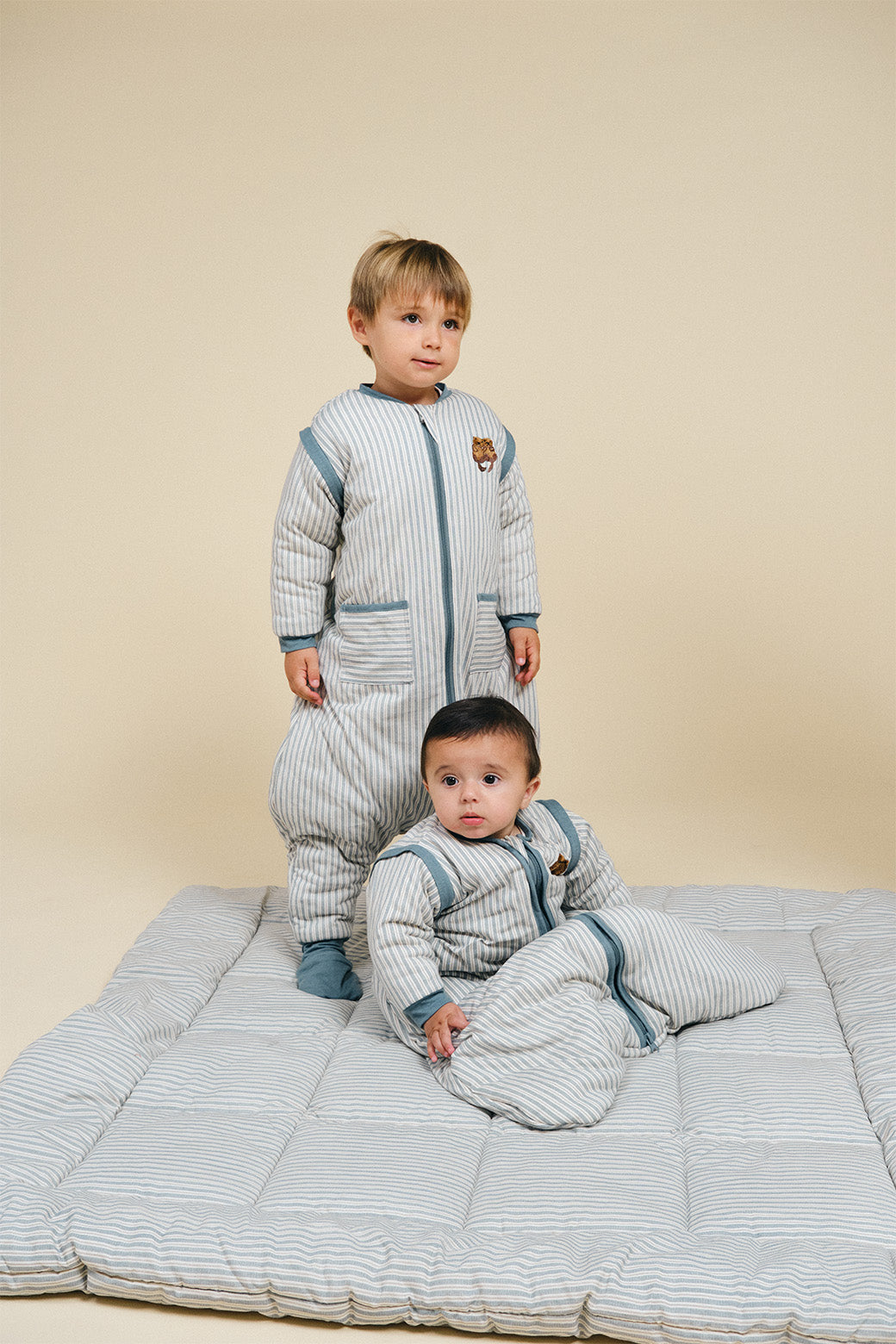 Sleeping jumpsuit with sleeves and socks - Blue Stripes - TOG 2.5