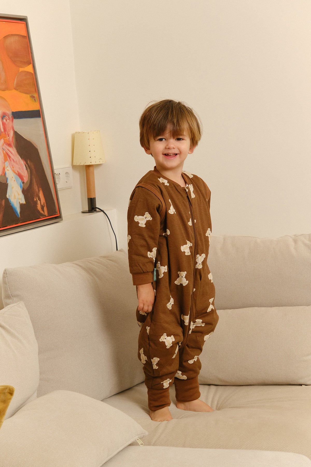 Sleeping jumpsuit with sleeves and socks -Teddy Mocca - TOG 1