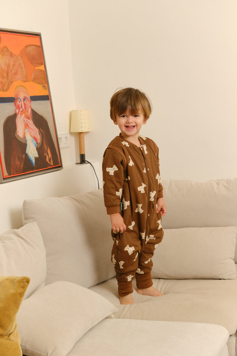 SLEEPING JUMPSUIT -TEDDY MOCCA - TOG 1.0 - WITH SOCKS AND SLEEVES