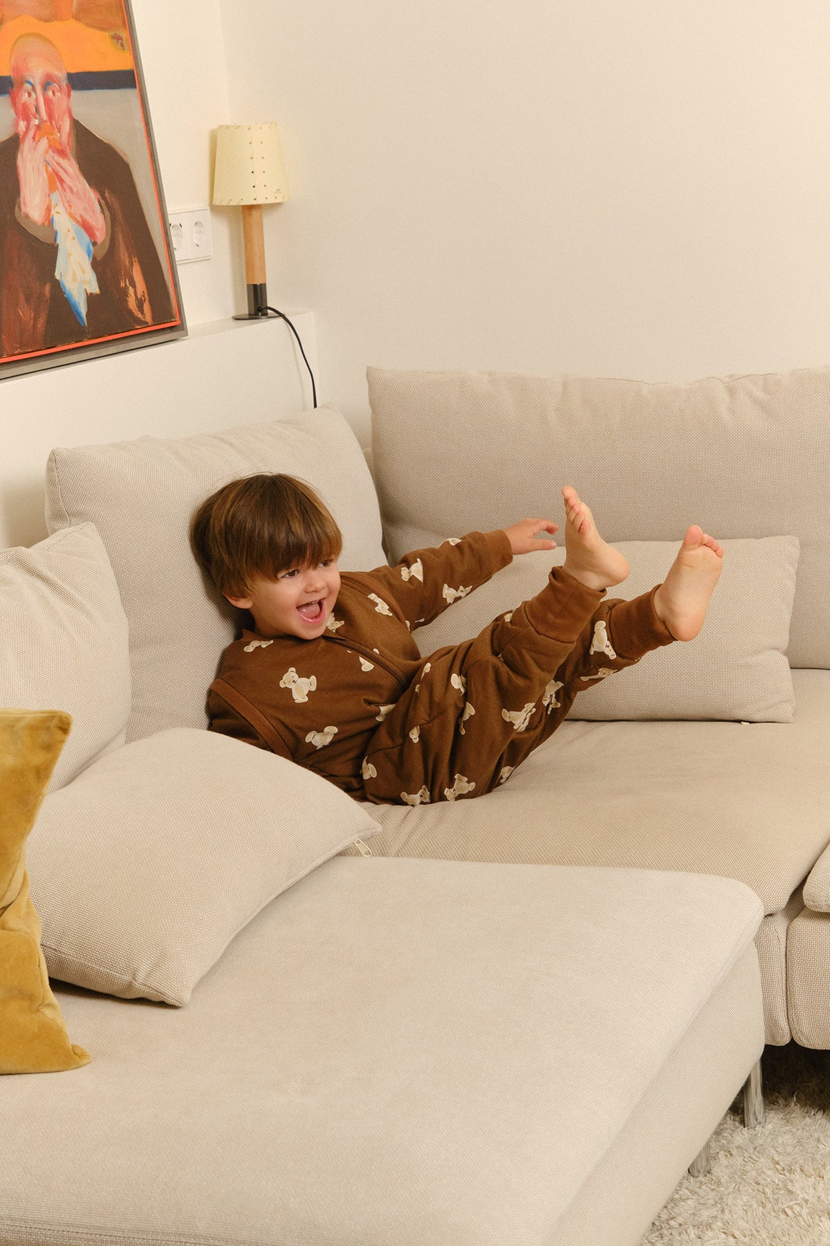Sleeping jumpsuit with sleeves and socks -Teddy Mocca - TOG 1