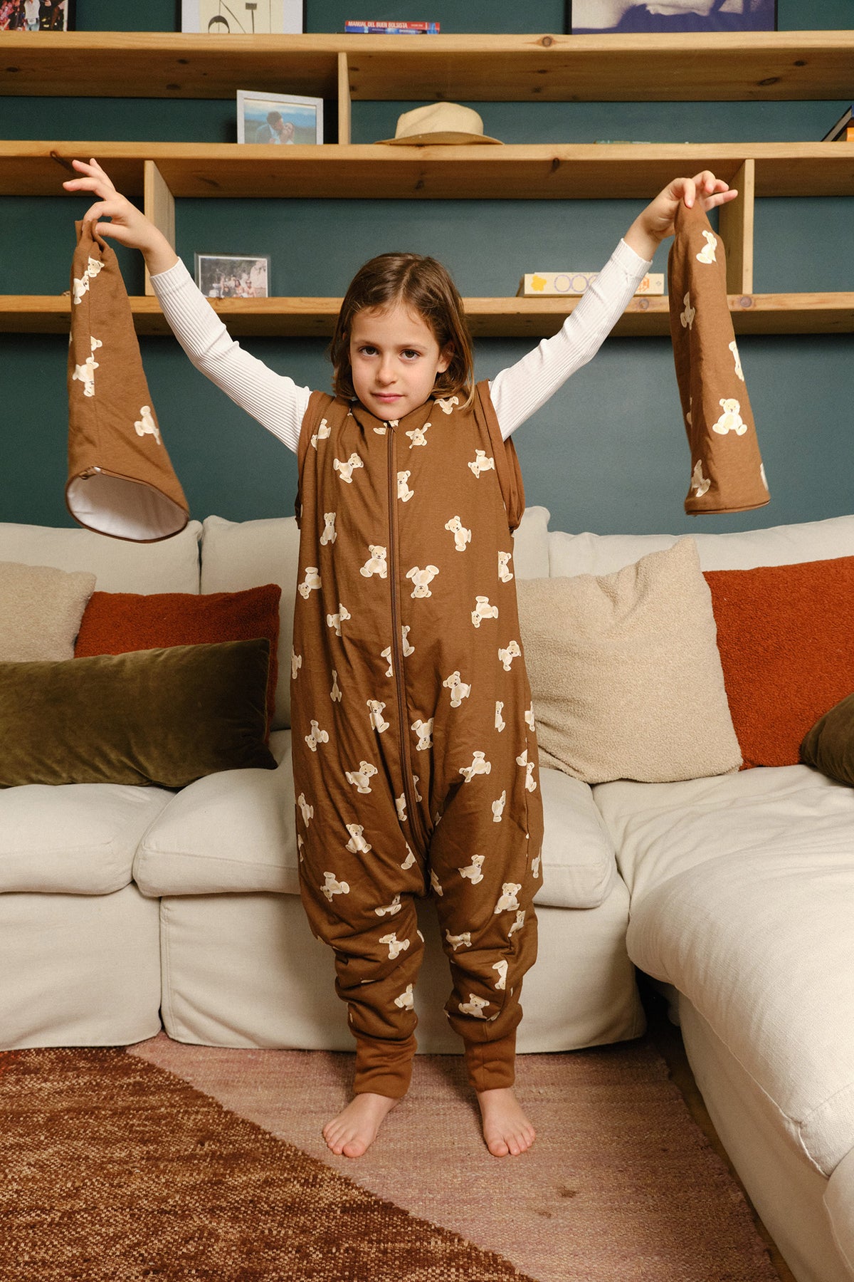 Sleeping jumpsuit with sleeves and socks -Teddy Mocca - TOG 1