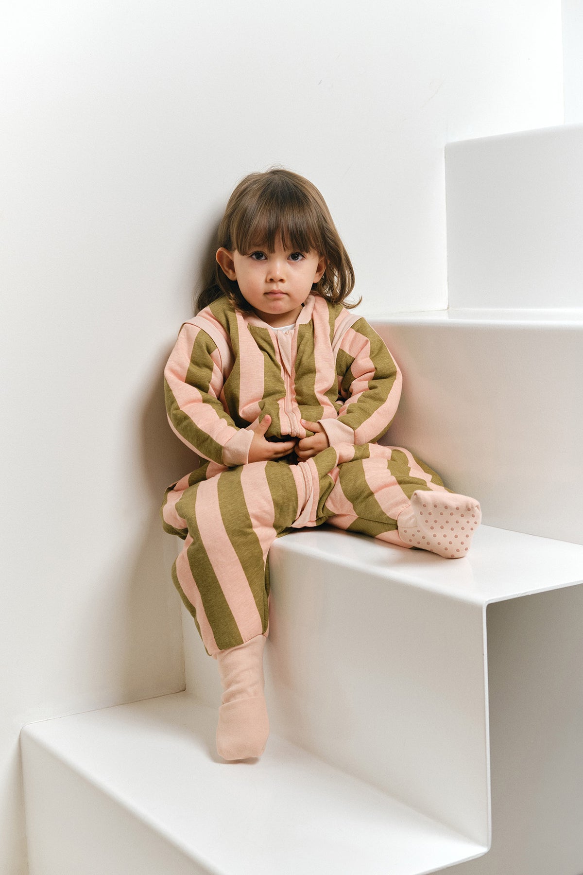 Pijama manta con mangas y calcetines antideslizantes - Khaki & Rose Stripes - TOG 2.5