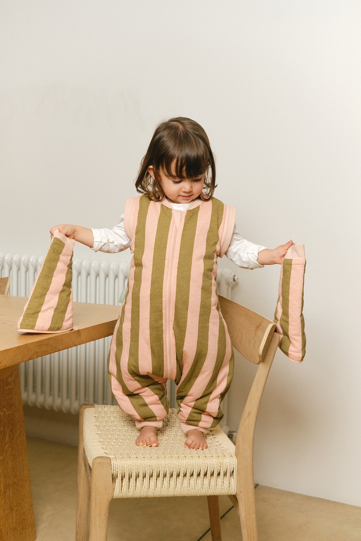 Pijama manta con mangas y calcetines antideslizantes - Khaki & Rose Stripes - TOG 2.5