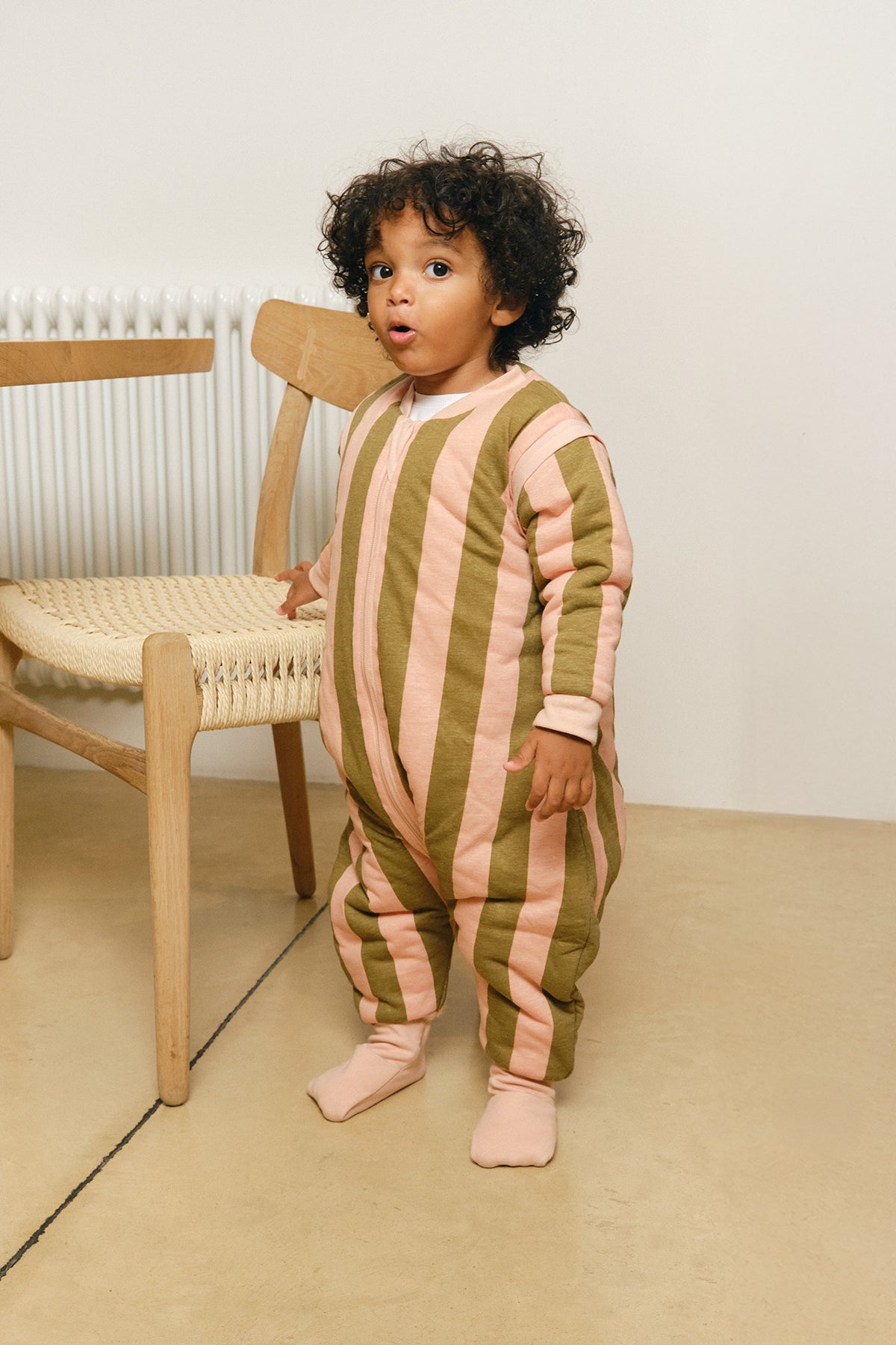 Pijama manta con mangas y calcetines antideslizantes - Khaki & Rose Stripes - TOG 2.5