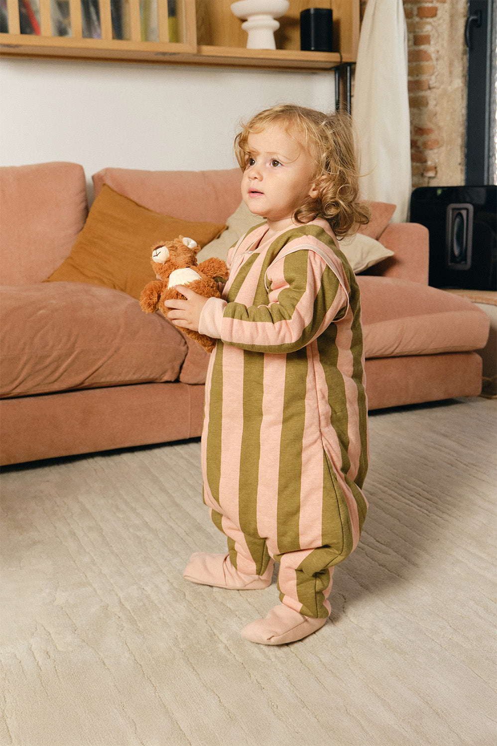 Pijama manta con mangas y calcetines antideslizantes - Khaki & Rose Stripes - TOG 2.5
