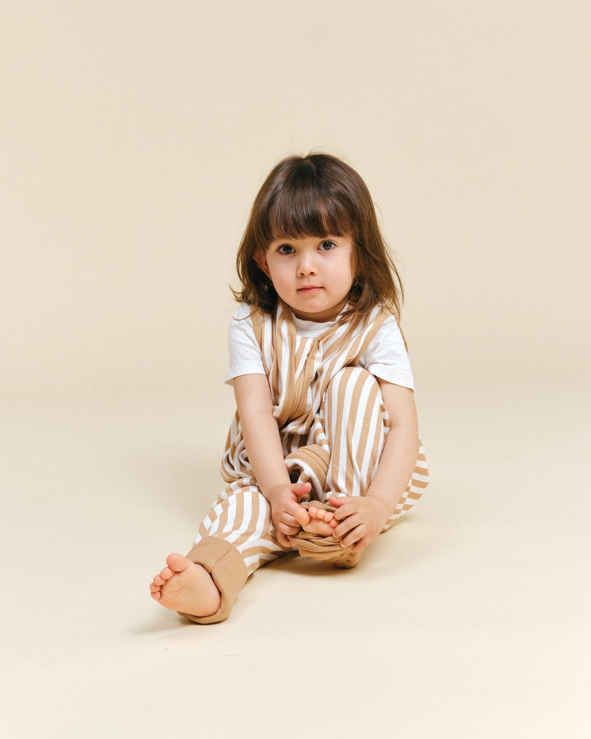 Sleeping jumpsuit with removable non-slip socks - Sand Stripes - TOG 0.5