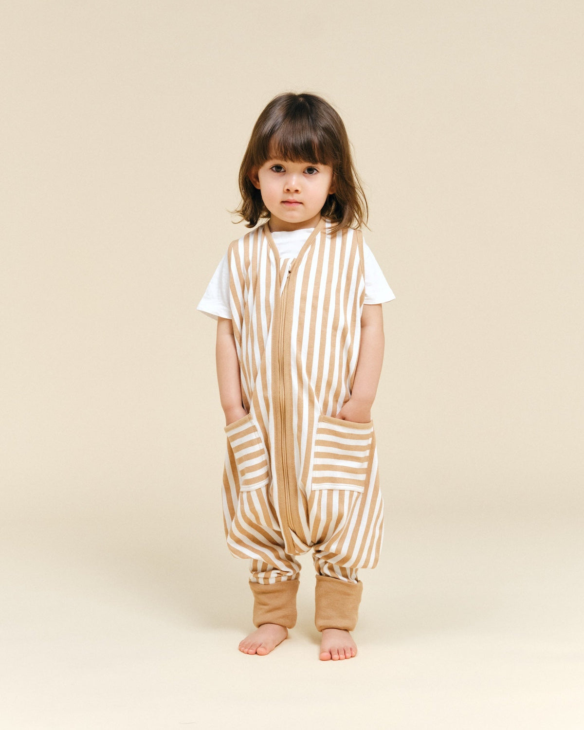 Sleeping jumpsuit with removable non-slip socks - Sand Stripes - TOG 0.5