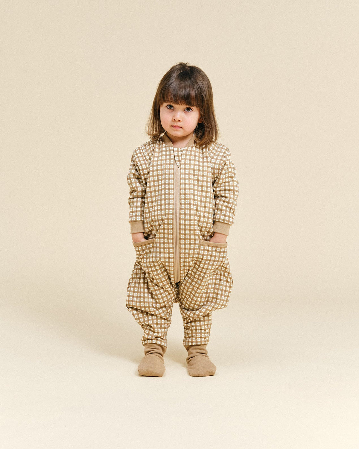 Pijama manta con mangas y calcetines antideslizantes - Brown Checks - TOG 1