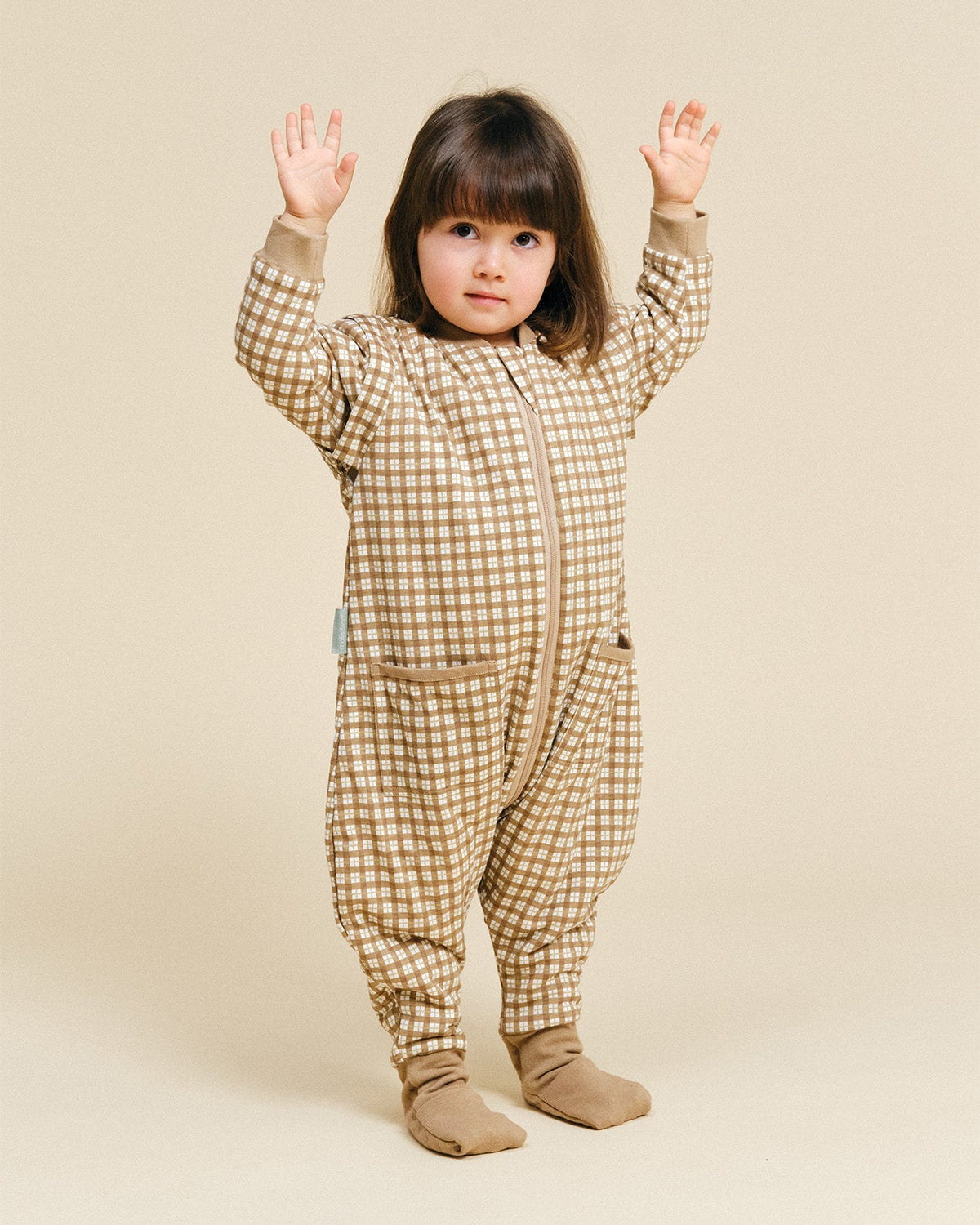 Pijama manta con mangas y calcetines antideslizantes - Brown Checks - TOG 1