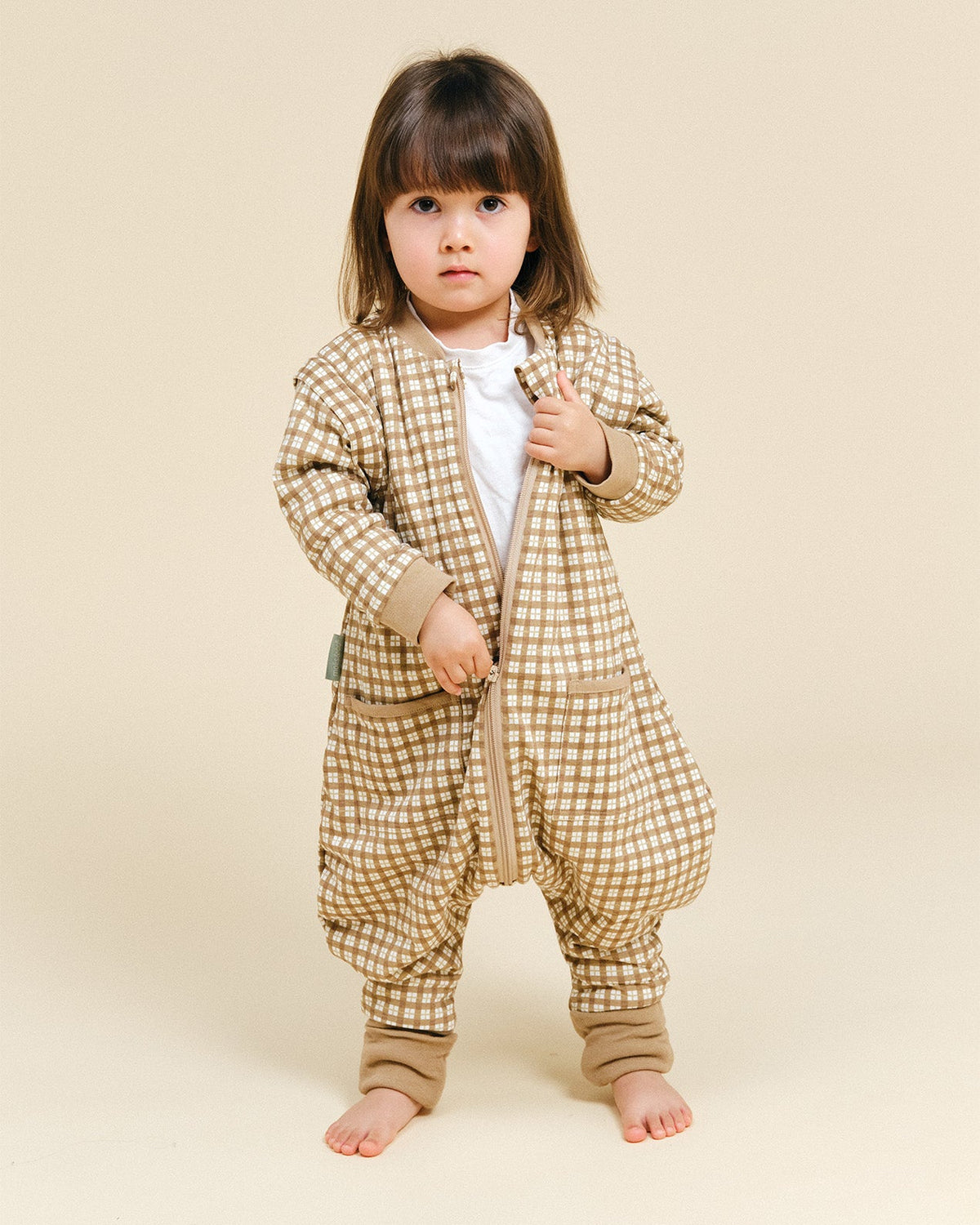 Pijama manta con mangas y calcetines antideslizantes - Brown Checks - TOG 1