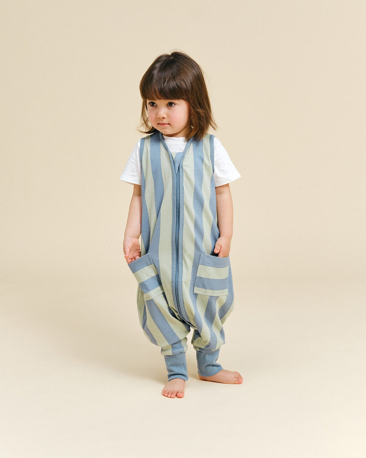Sleeping jumpsuit - Green & Blue Stripes - TOG 0.5