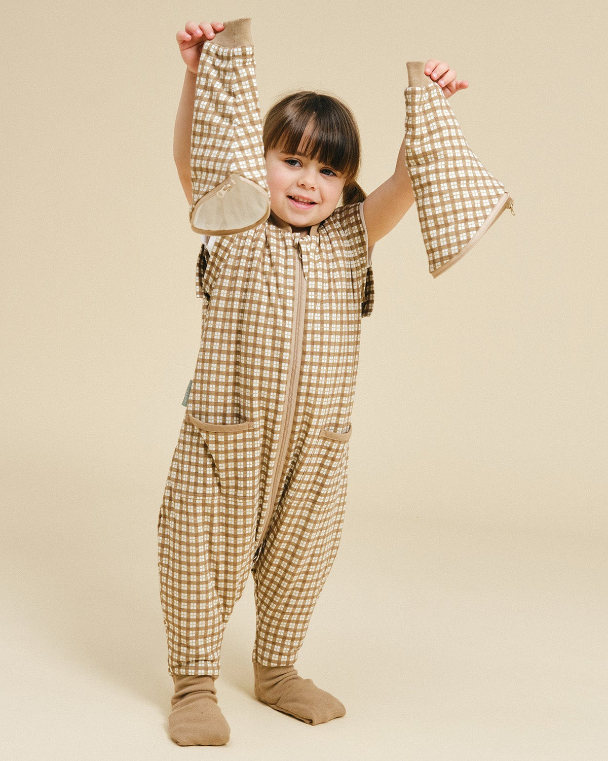 Pijama manta con mangas y calcetines antideslizantes - Brown Checks - TOG 1