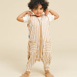 Sleeping jumpsuit with removable non-slip socks - Sand Stripes - TOG 0.5