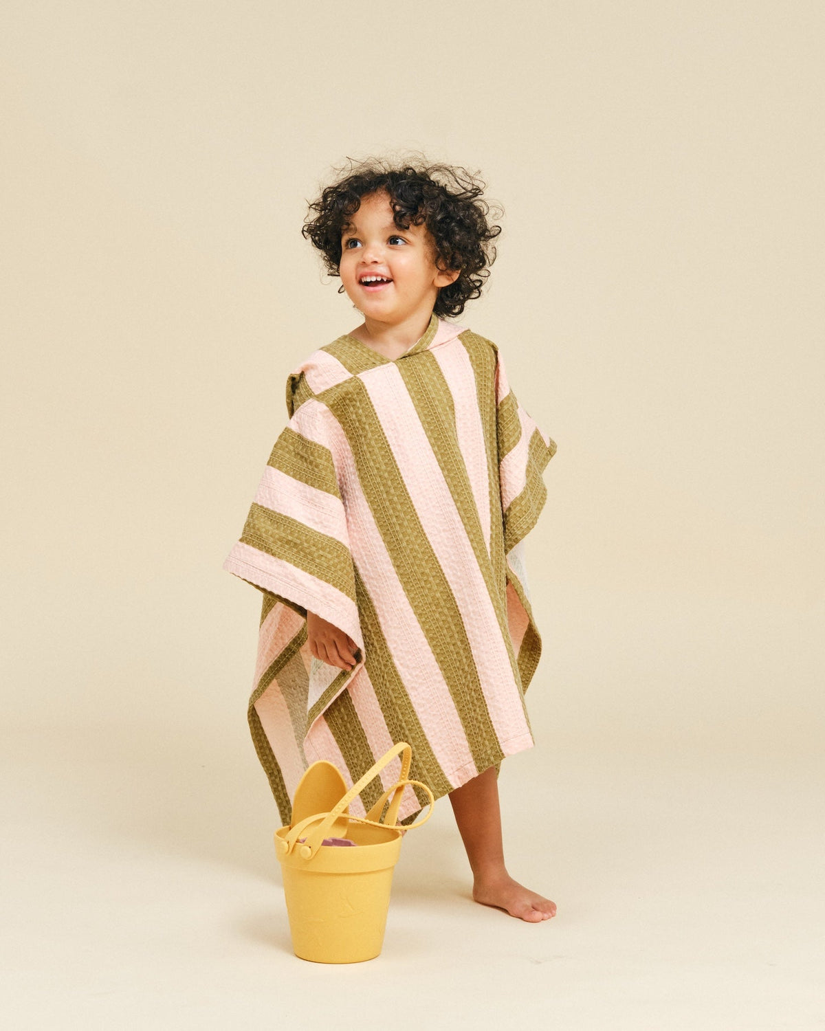 Set Poncho de Bain & Serviette Khaki & Rose Stripes