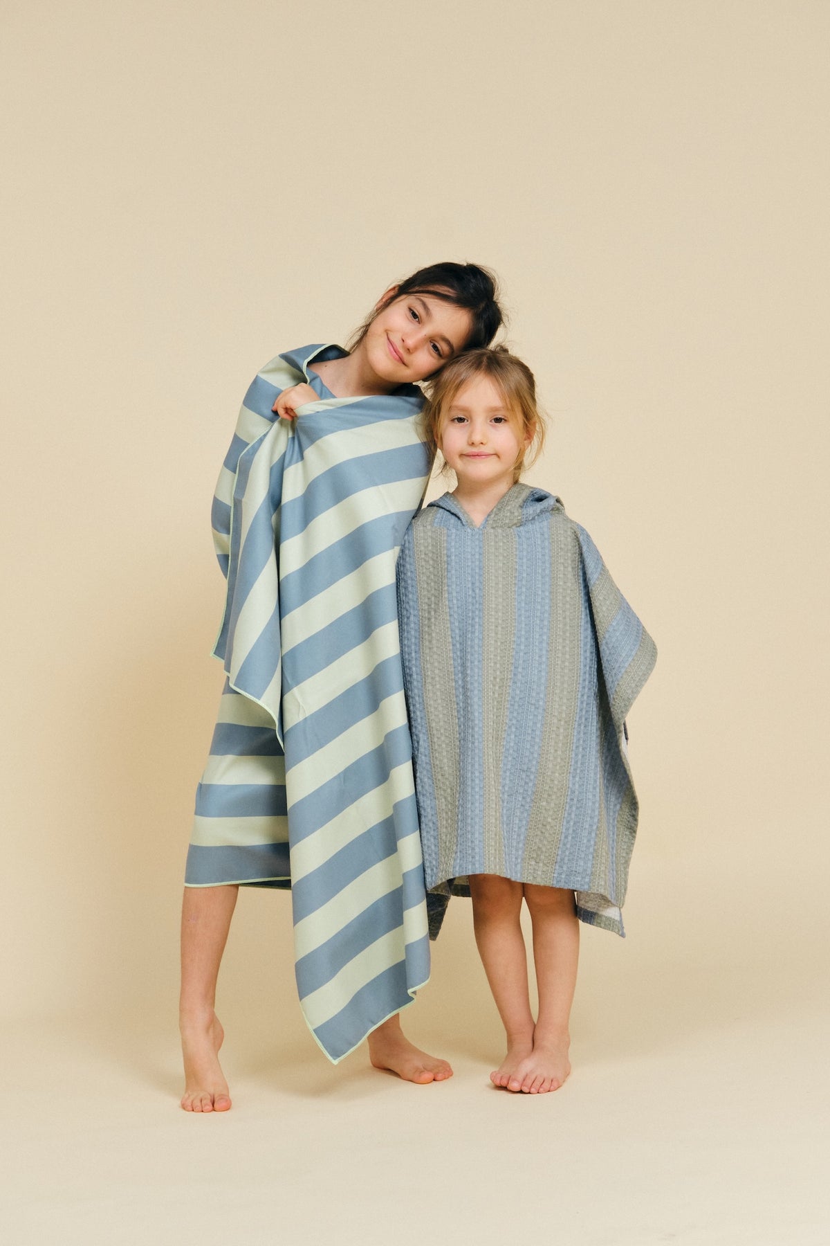 Set Poncho de Bain & Serviette Green & Blue Stripes