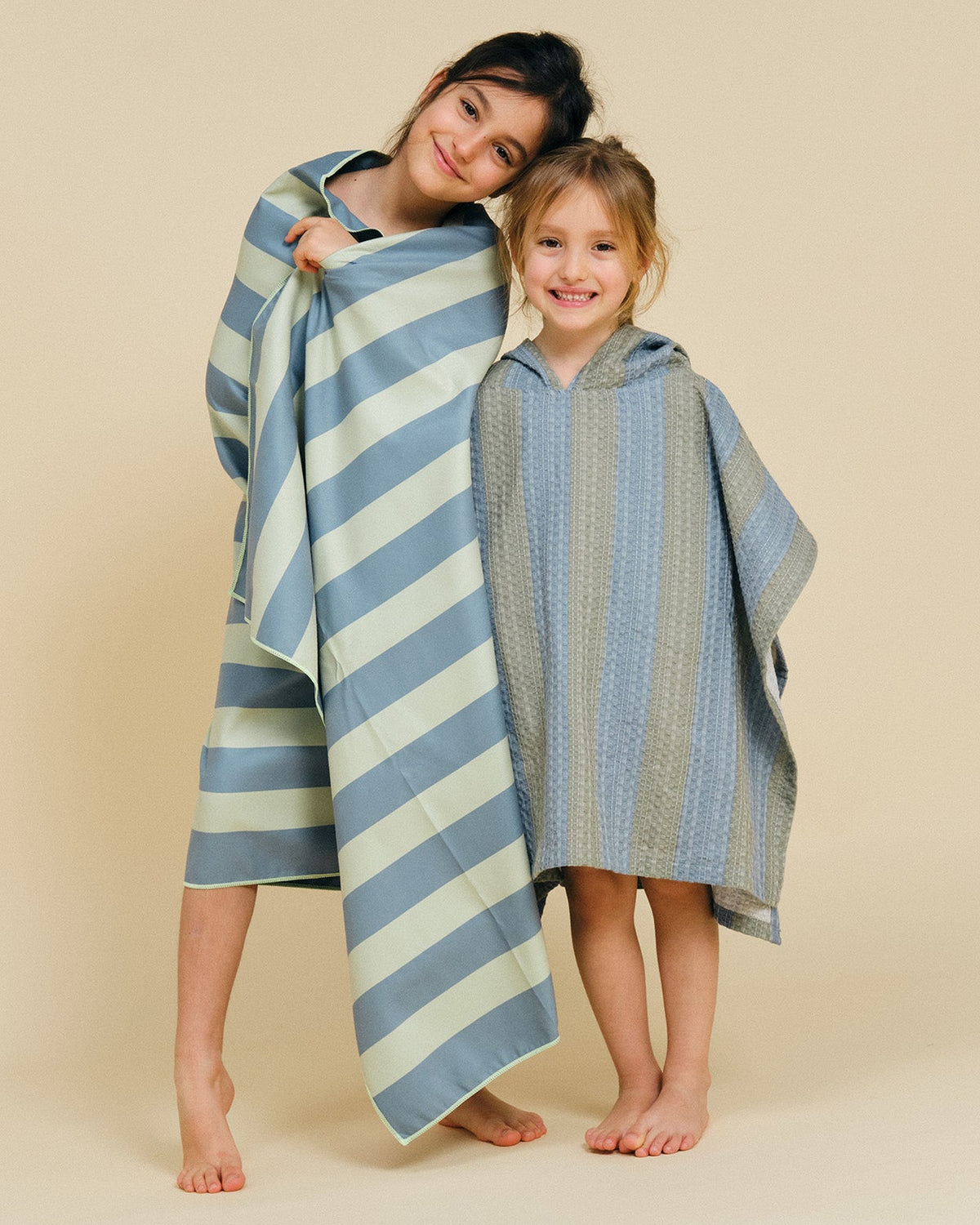 Poncho Towel - Khaki & Blue Stripes