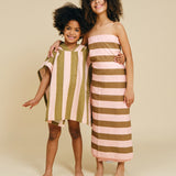 Poncho Towel - Khaki & Rose Stripes