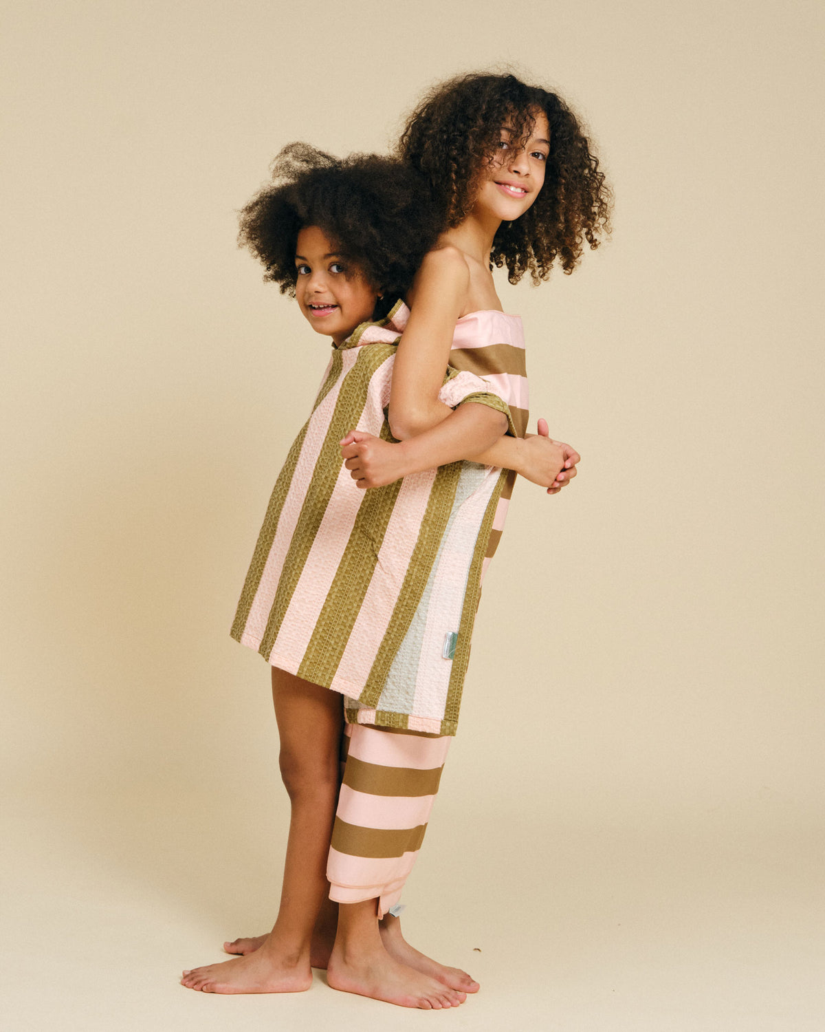 Set Poncho de Bain & Serviette Khaki & Rose Stripes