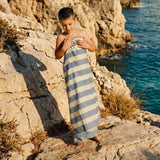 Pack Baño Poncho y Toalla Green & Blue Stripes