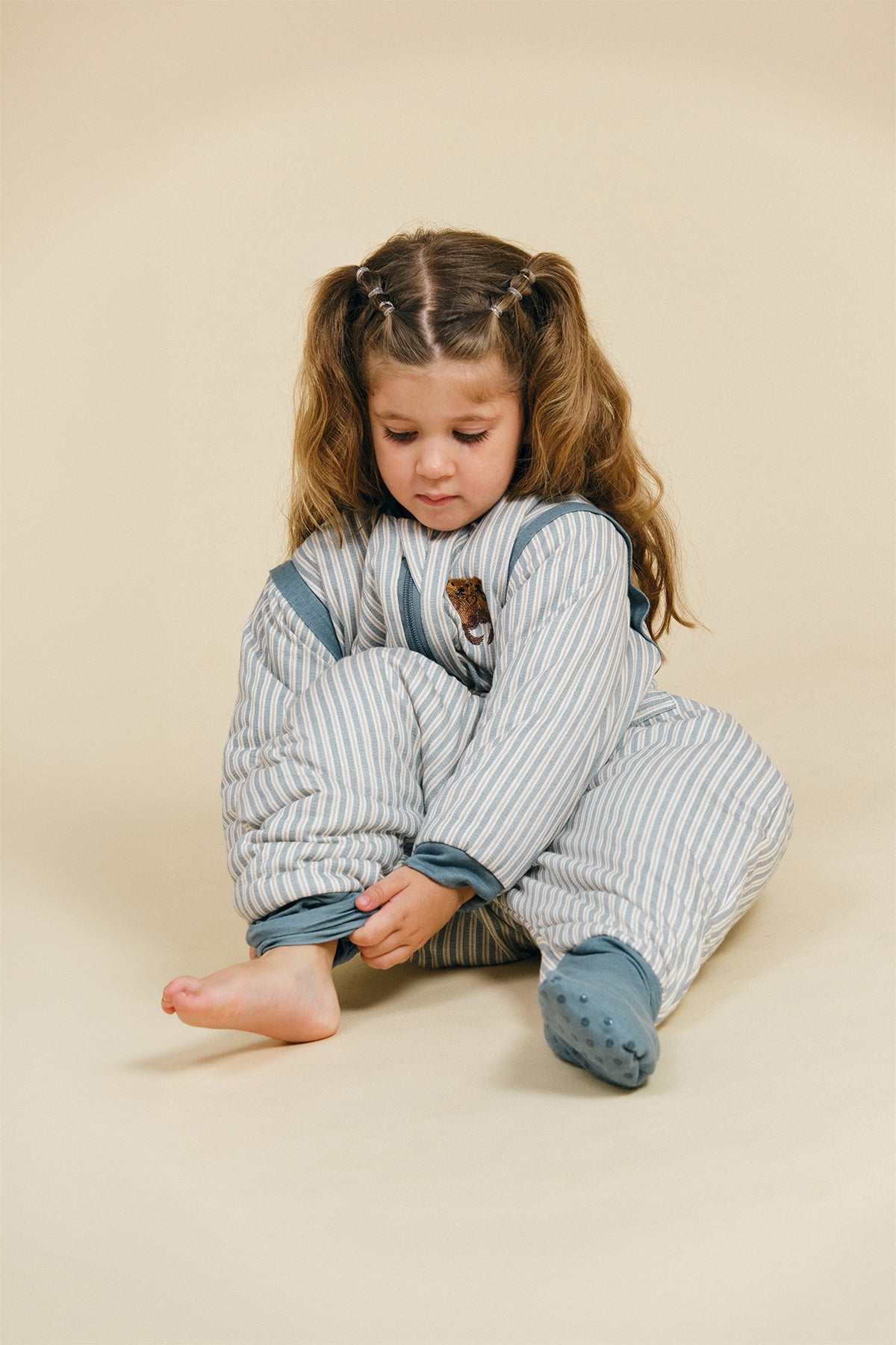Sleeping jumpsuit with sleeves and socks - Blue Stripes - TOG 2.5