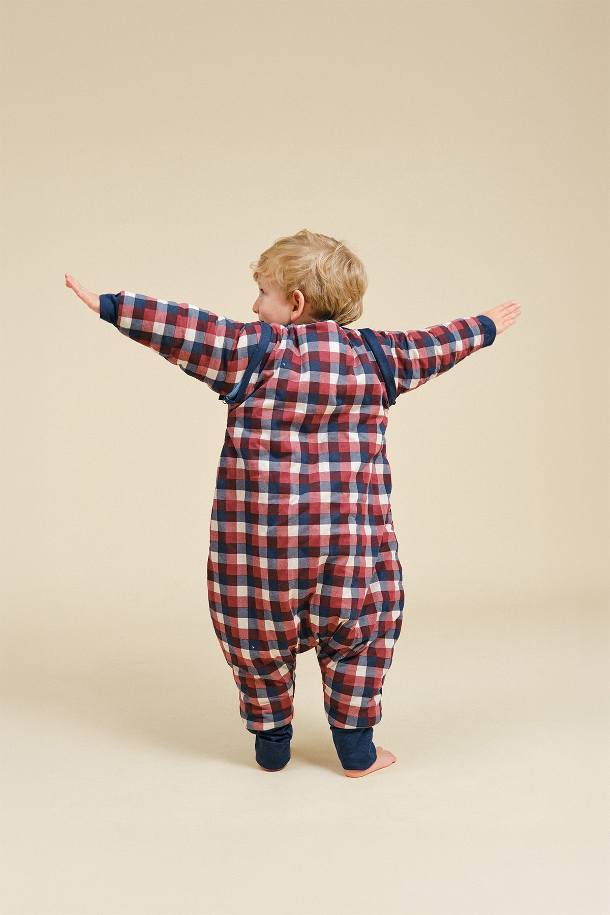 Sleeping jumpsuit with sleeves and socks - Vichy red and blue - TOG 2.5