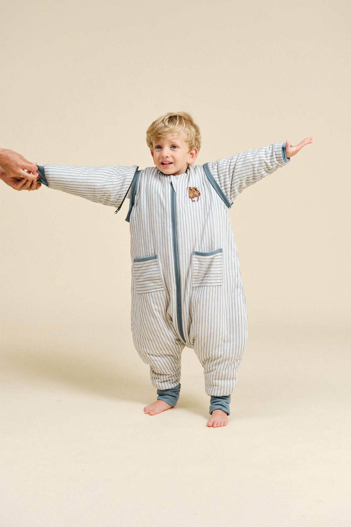 Sleeping jumpsuit with sleeves and socks - Blue Stripes - TOG 2.5