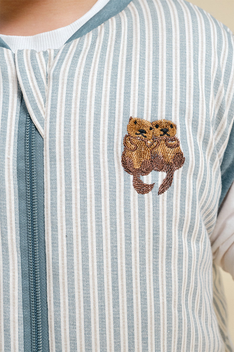 Sleeping jumpsuit with sleeves and socks - Blue Stripes - TOG 2.5