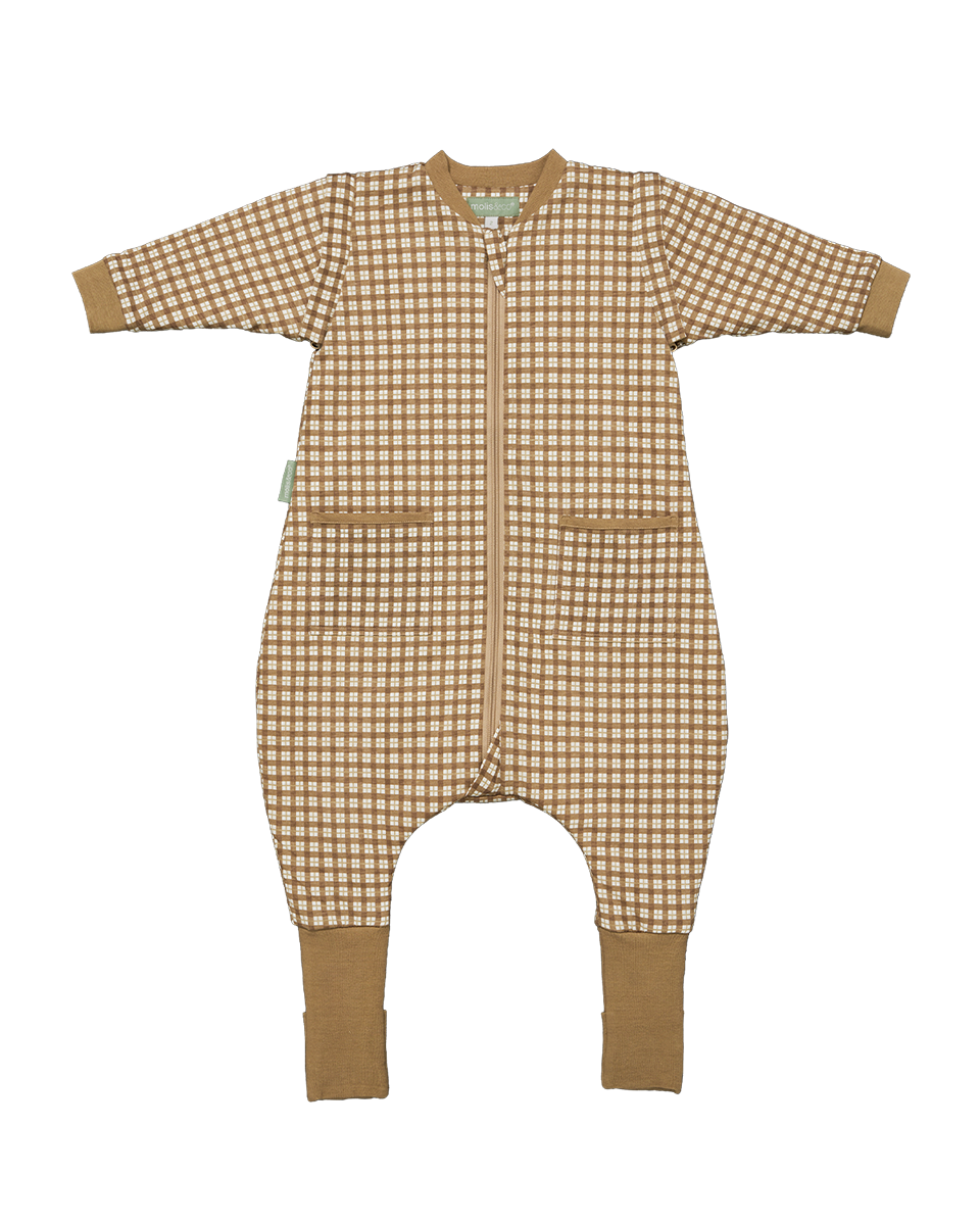 Sleeping jumpsuit with sleeves and socks - Brown Checks - TOG 1