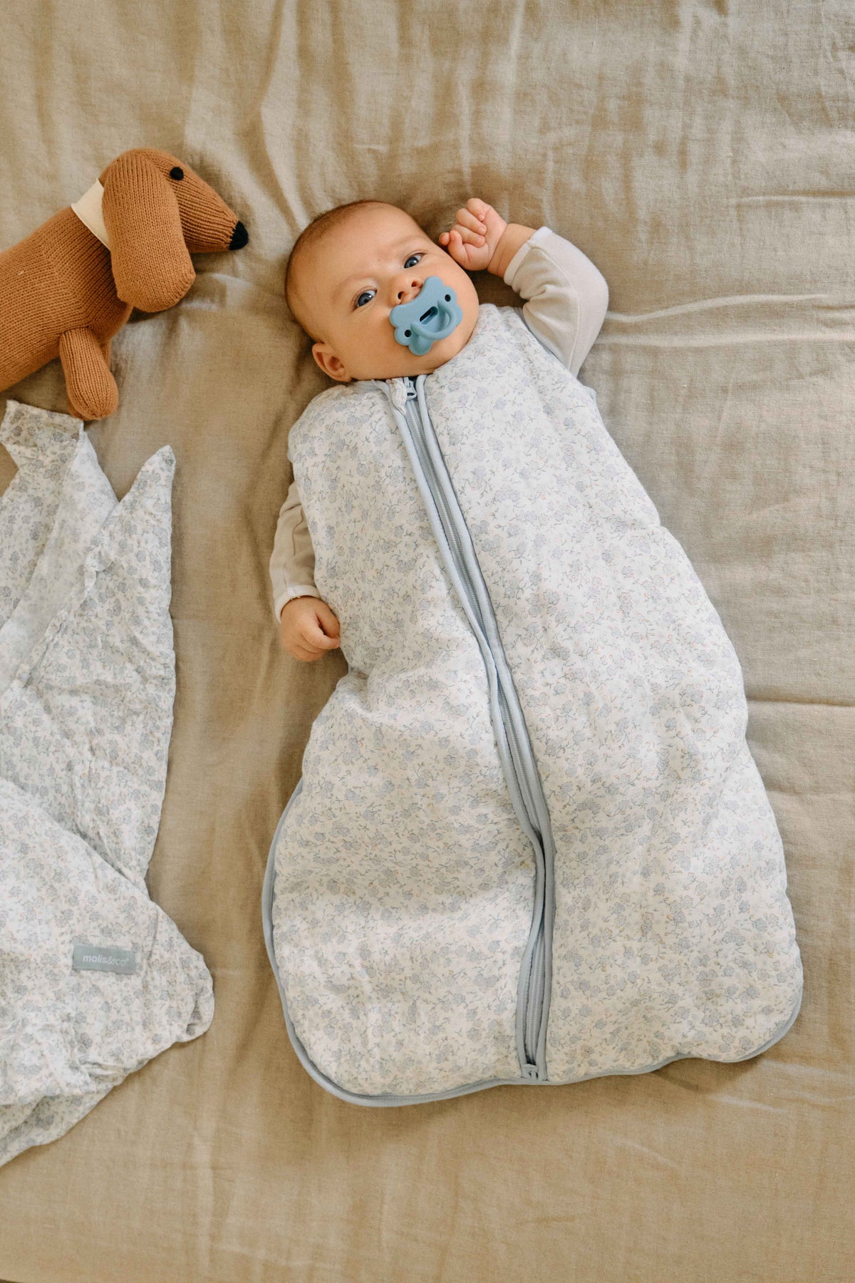 Baby sleeping bag - Bamboo muslin - Blue Blossom - TOG 2.5