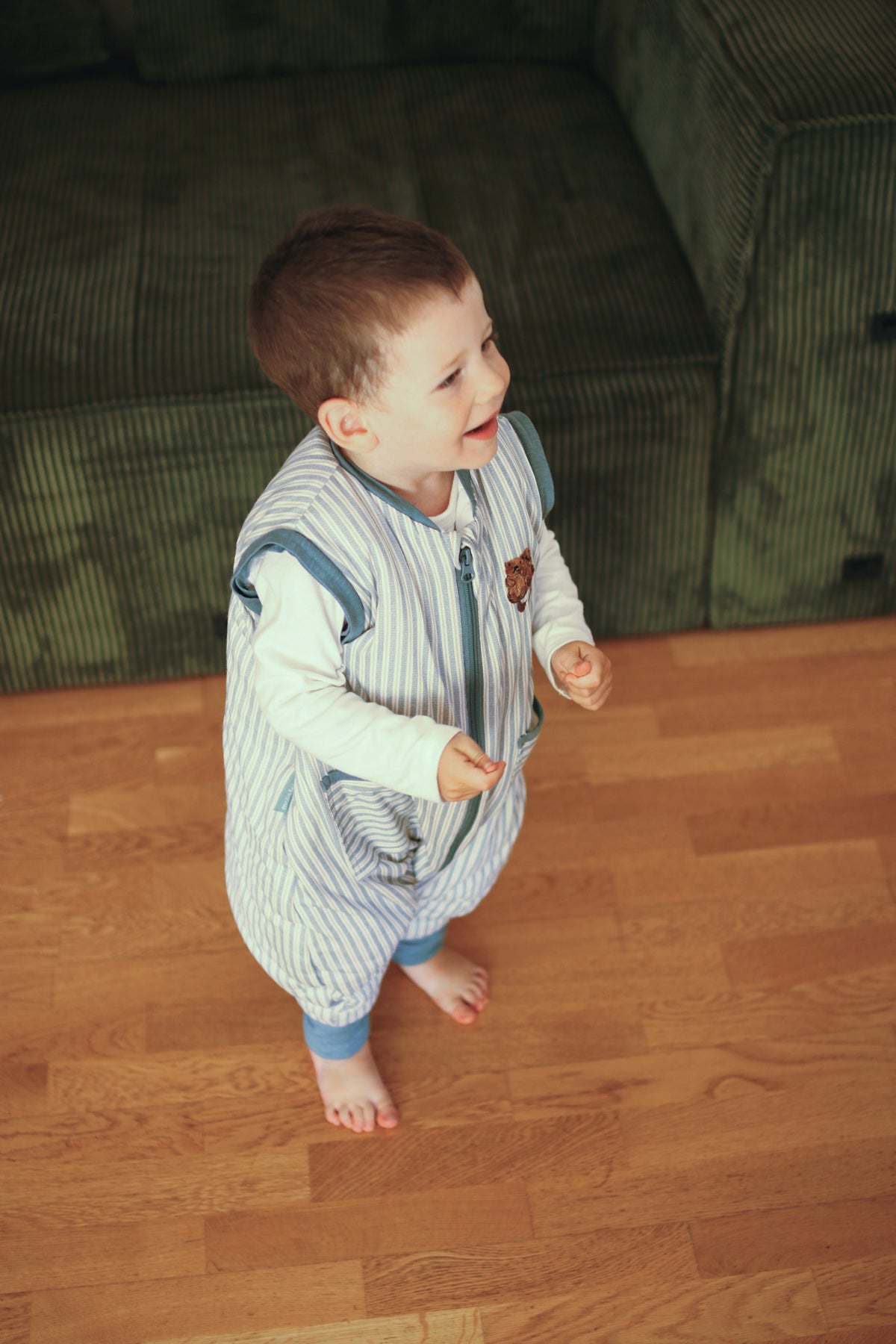 Sleeping jumpsuit with sleeves and socks - Blue Stripes - TOG 2.5