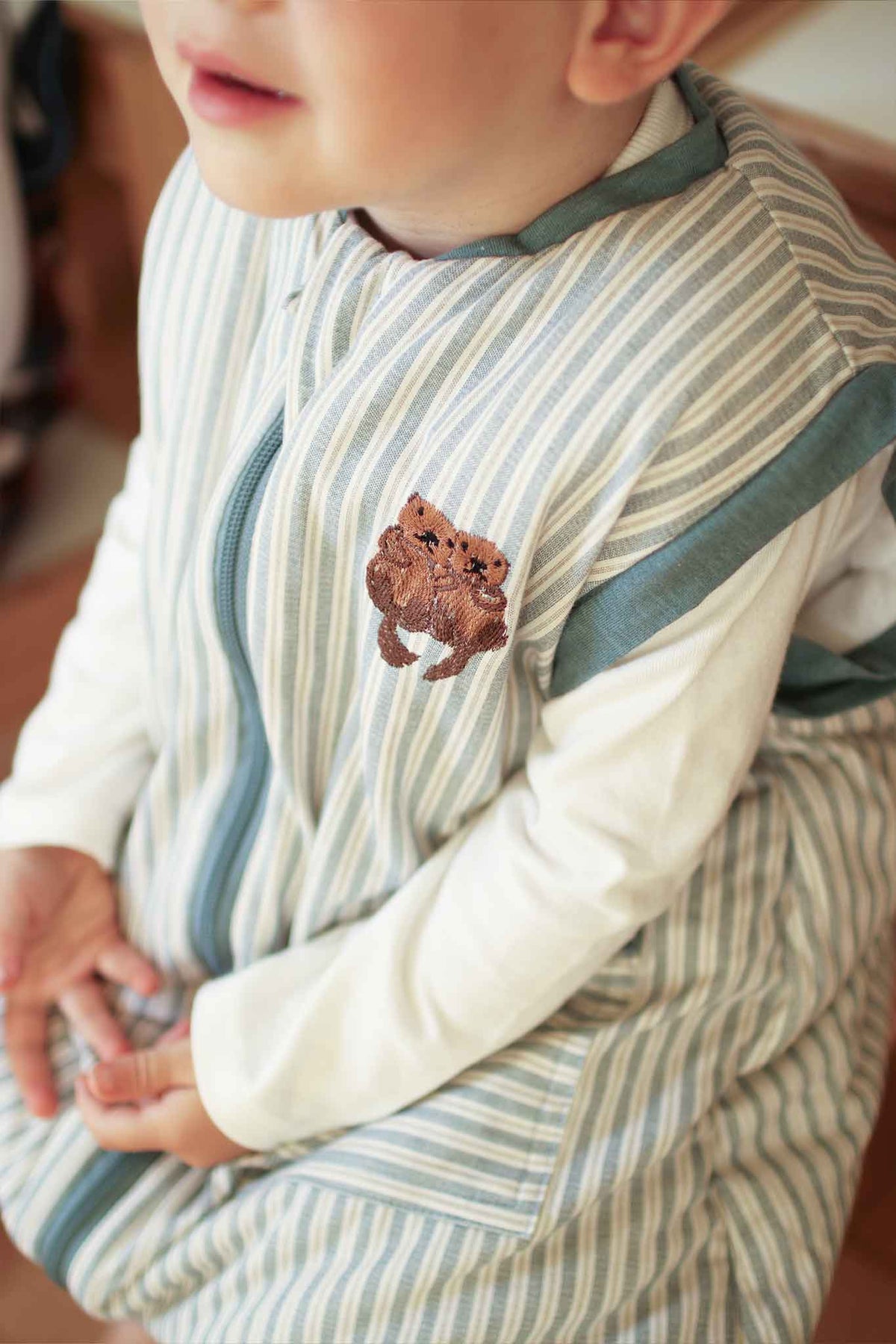 Sleeping jumpsuit with sleeves and socks - Blue Stripes - TOG 2.5