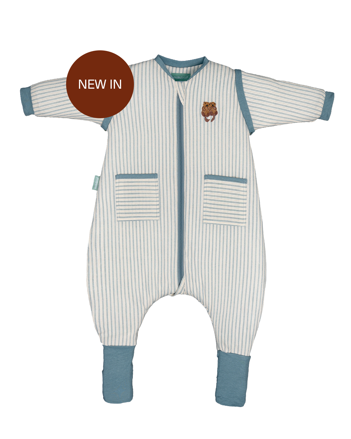 Sleeping jumpsuit with sleeves and socks - Blue Stripes - TOG 2.5