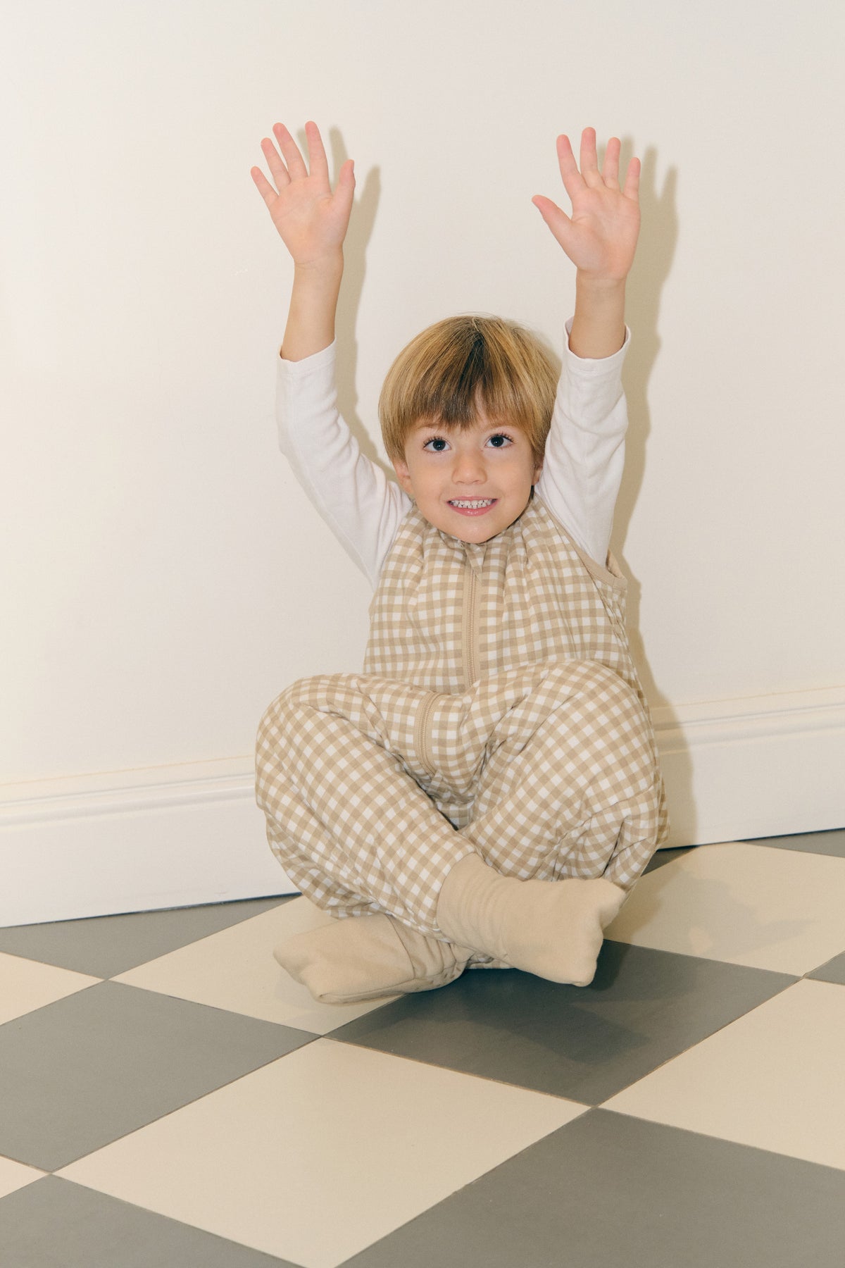 Schlafsack mit Füßen und rutschfesten Socken - Vichy Beige - TOG 2.5