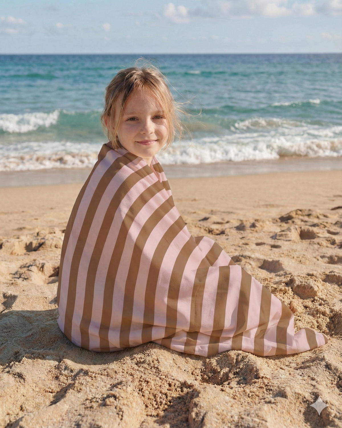 Microfibre towel - Khaki & Rose Stripes