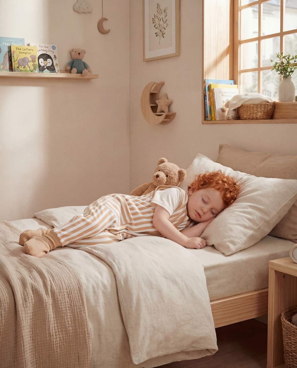 Sleeping jumpsuit with removable non-slip socks - Sand Stripes - TOG 0.5