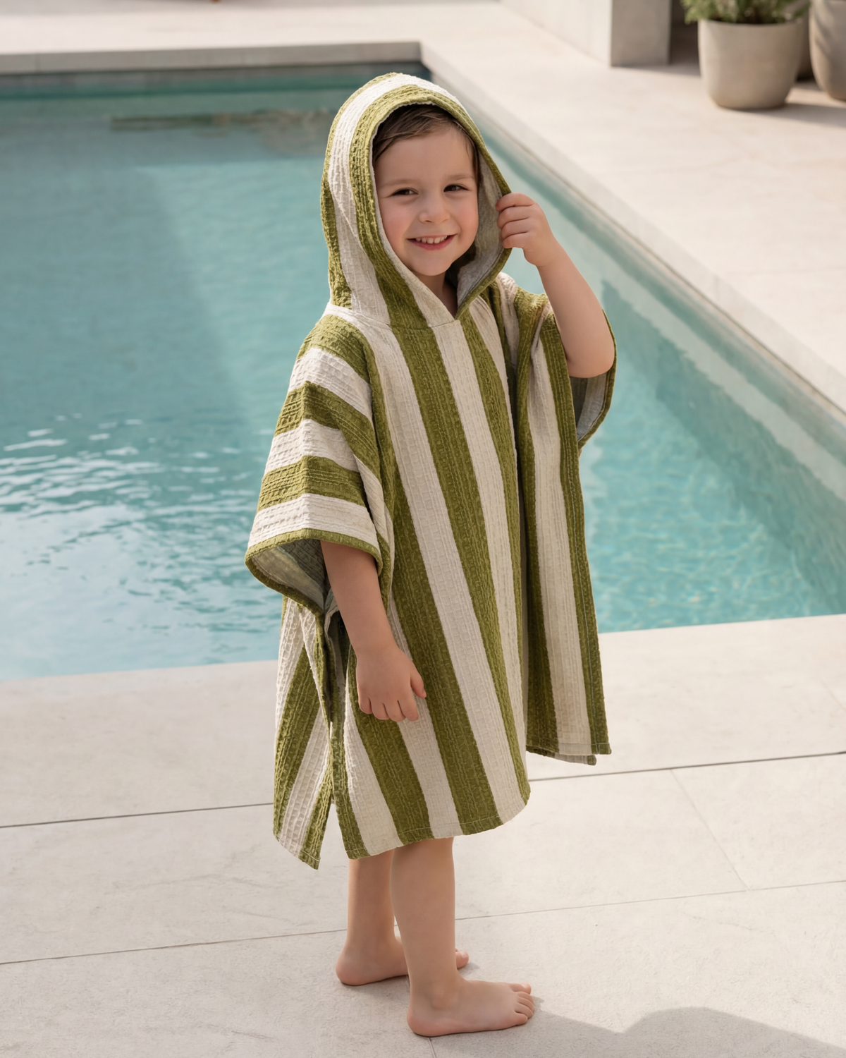 Poncho Towel - Khaki & Cream Stripes