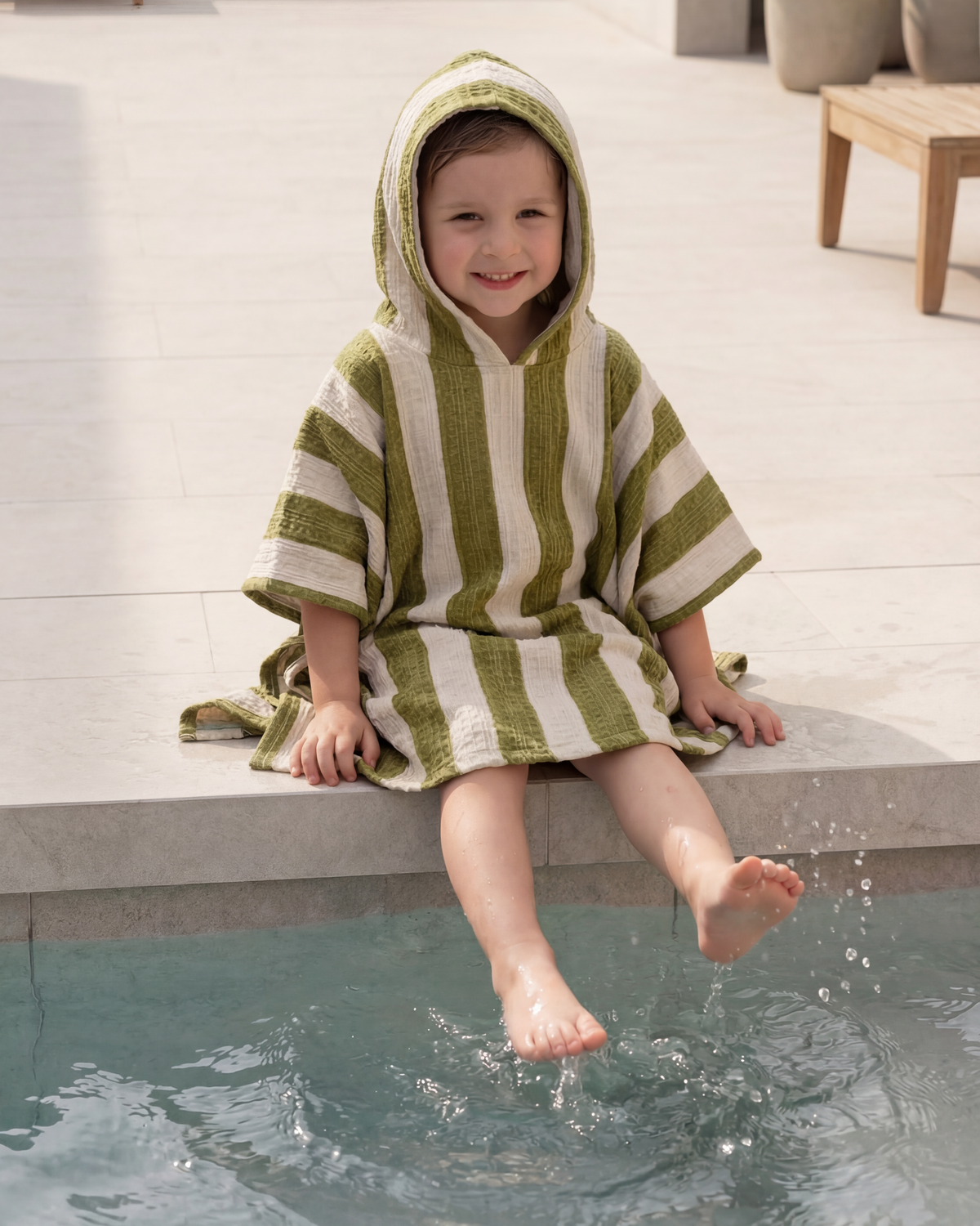 Poncho Towel - Khaki & Cream Stripes
