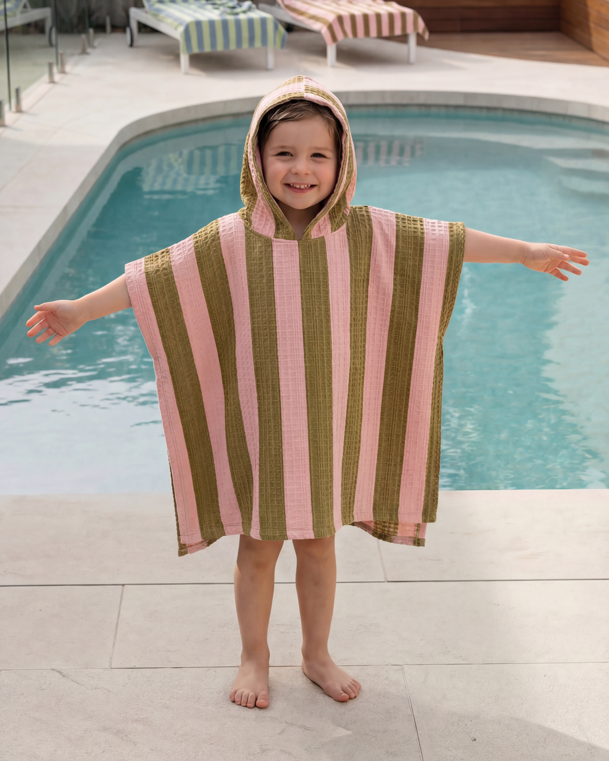 Poncho Towel - Khaki & Rose Stripes