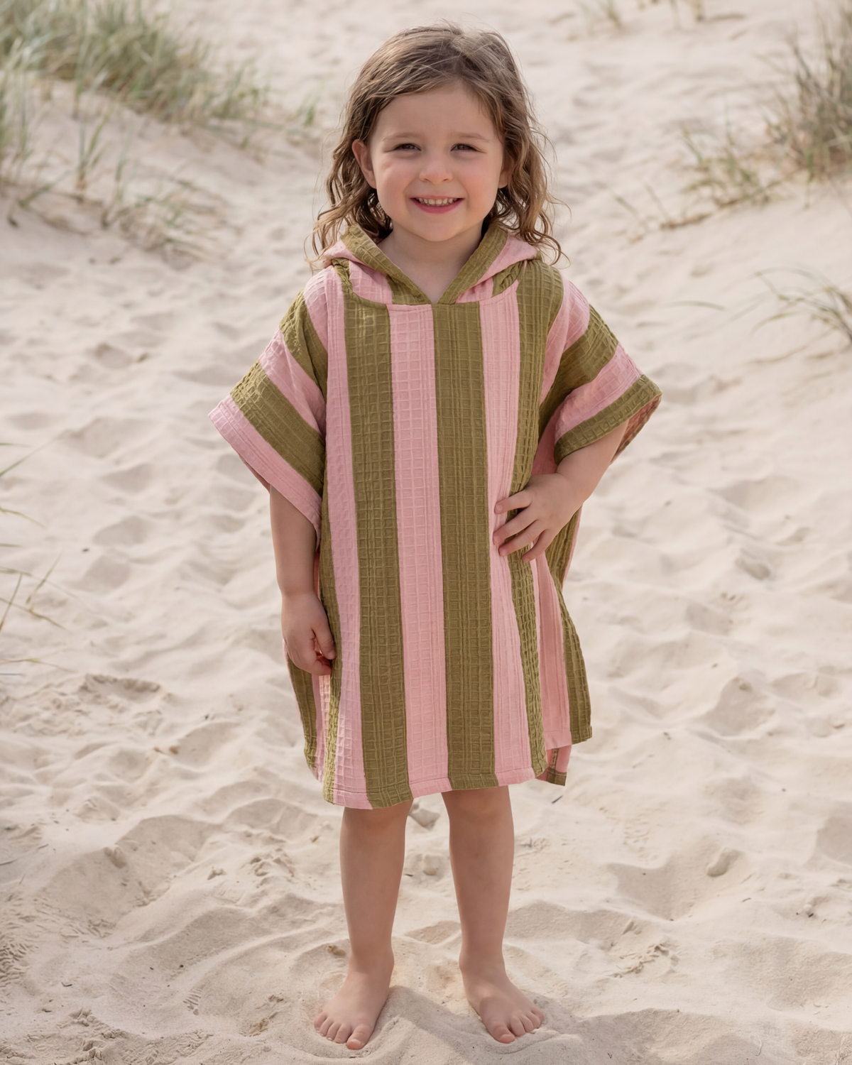 Poncho Towel - Khaki & Rose Stripes