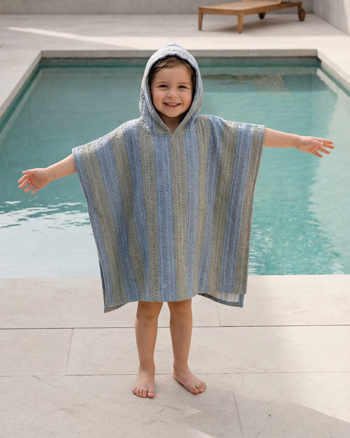 Poncho Towel - Khaki & Blue Stripes
