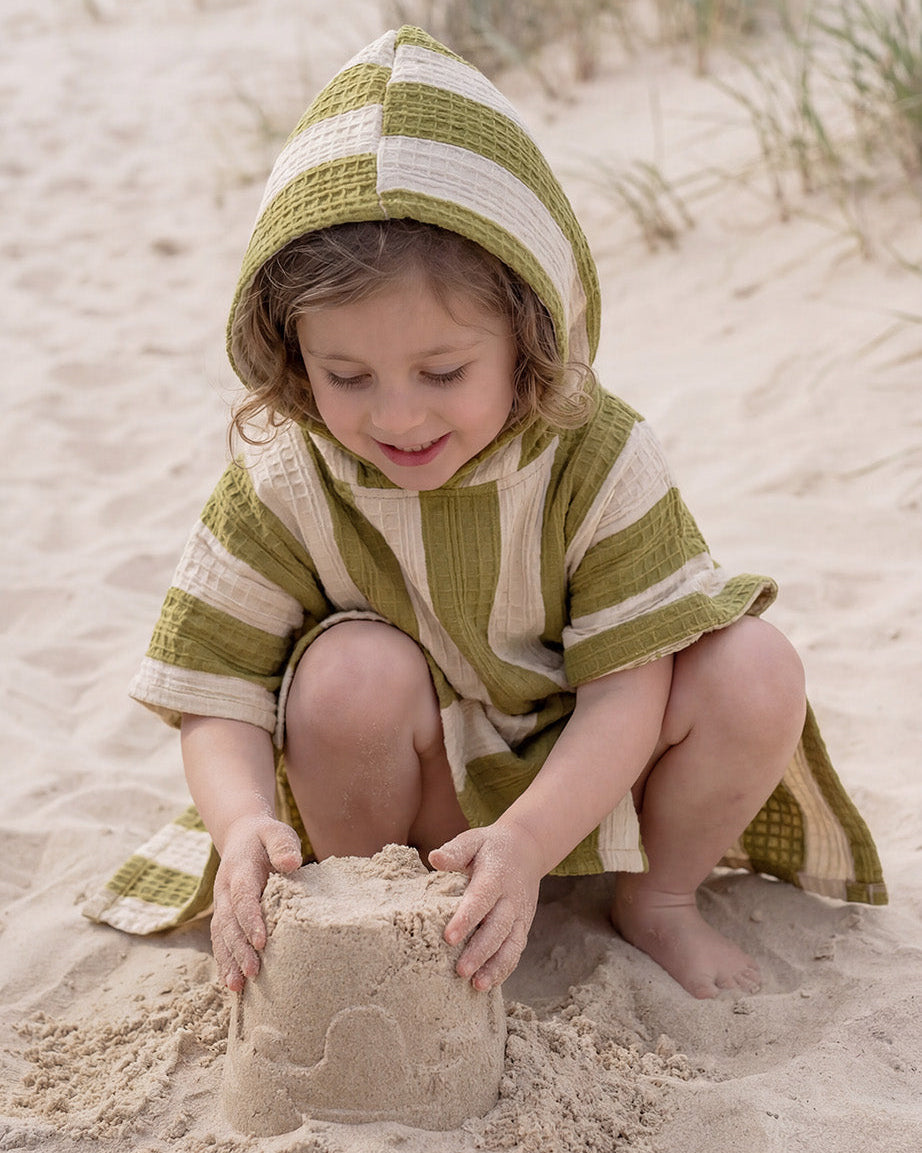 Poncho Towel - Khaki & Cream Stripes