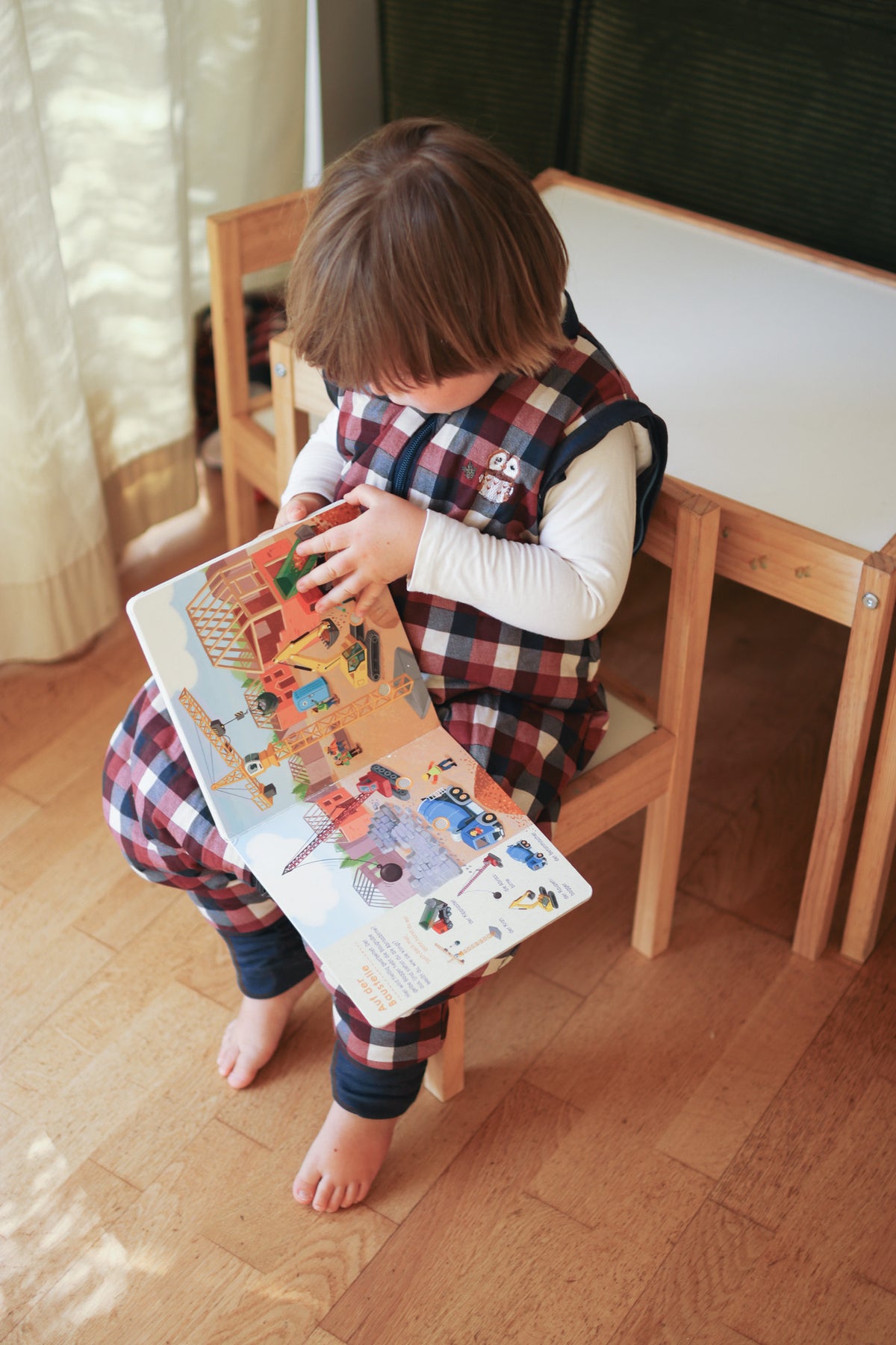Sleeping jumpsuit with sleeves and socks - Vichy red and blue - TOG 2.5